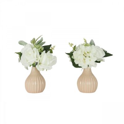 Bouquet artificiel de fleurs blanches en pot 25cm lot de 2