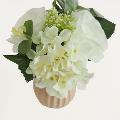 Bouquet artificiel de fleurs blanches en pot 25cm lot de 2