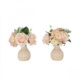 Bouquet artificiel de fleurs roses en pot 25cm lot de 2