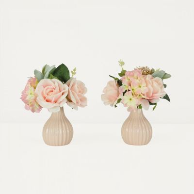 Bouquet artificiel de fleurs roses en pot 25cm lot de 2