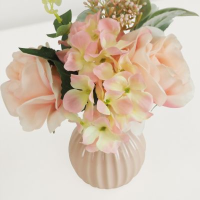 Bouquet artificiel de fleurs roses en pot 25cm lot de 2