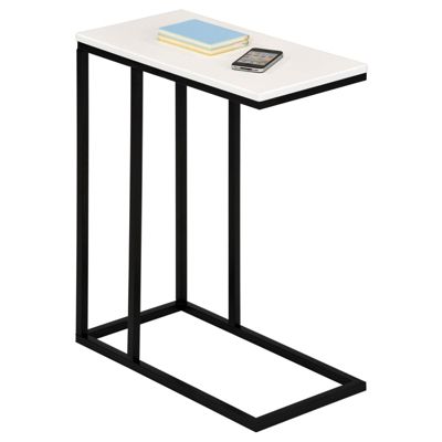 Bout de canapé DEBORA table d'appoint table à café table basse de salon cadre en métal noir plateau rectangulaire en MDF blanc mat