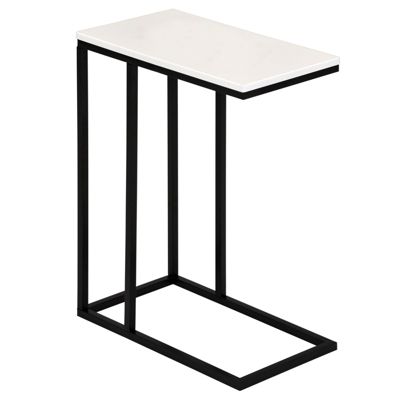 Bout de canapé DEBORA table d'appoint table à café table basse de salon cadre en métal noir plateau rectangulaire en MDF blanc mat