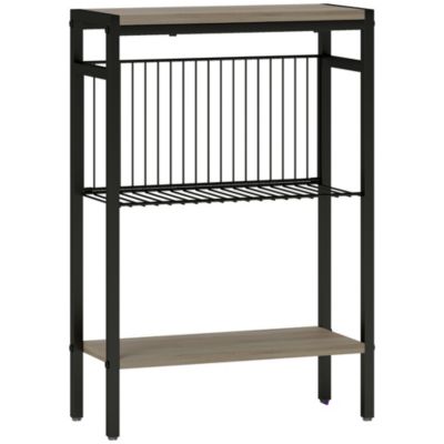 Bout de canapé design 2 étagères effet bois gris clair acier noir dim. 43 x 18 x 62,5 cm