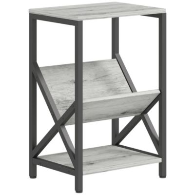 Bout de canapé design effet bois gris acier porte-revues en V étagère