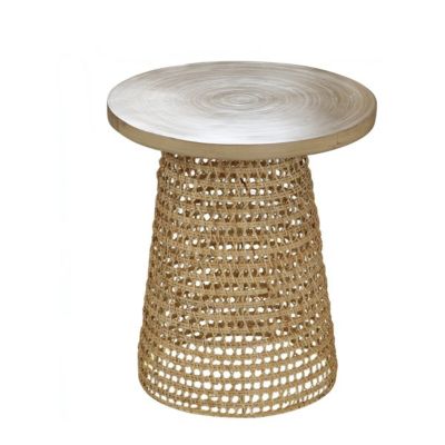 Mendler Table D'Appoint Lucca En Rotin Kubu - Chevet, Tabouret Ou Bout De Canapé - Feuilles De Bananier