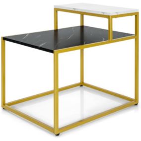 Bout de Canape a 2 Niveaux Marbre Petite Table Basse en Forme d'Echelle Table d Appoint Multifonctions pour Salon