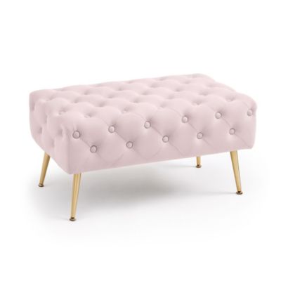 Bout de lit en velours capitonné 80 cm MADRID Rose Poudré