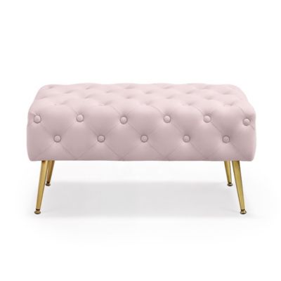 Bout de lit en velours capitonné 80 cm MADRID Rose Poudré