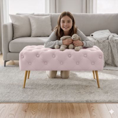 Bout de lit en velours capitonné 80 cm MADRID Rose Poudré