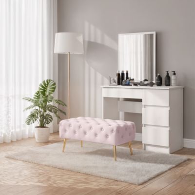 Bout de lit en velours capitonné 80 cm MADRID Rose Poudré