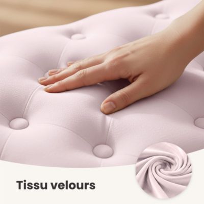 Bout de lit en velours capitonné 80 cm MADRID Rose Poudré