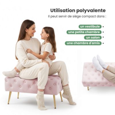 Bout de lit en velours capitonné 80 cm MADRID Rose Poudré