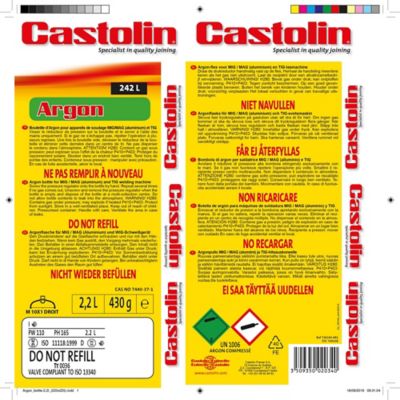 Bouteille d'argon pour soudage Castolin 220L