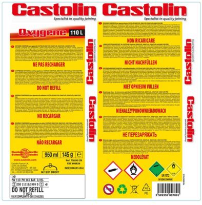 Bouteille d'oxygène pour soudure Castolin 110L
