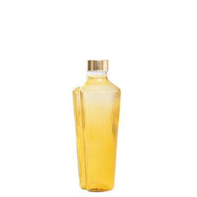 Bouteille Handy En Verre Borosilicaté Jaune Or Avec Rainures Verticales, Design Élégant, Idéale Pour Table Moderne