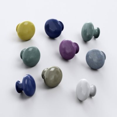 Bouton de meuble arrondi GoodHome Porcelaine Vras aigue marine Ø3.2cm x p.2.5cm