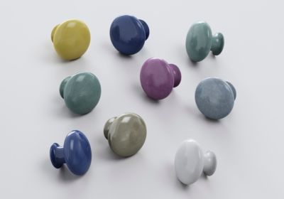 Bouton de meuble arrondi GoodHome Porcelaine Vras aigue marine Ø3.2cm x p.2.5cm