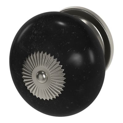 Bouton de meuble arrondi Porcelaine Vras GoodHome noir Ø4cm x P.3.9cm