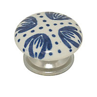 Bouton de meuble céramique COLOURS Hana blanc décor bleu brillant Ø38 mm