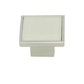 Bouton de meuble carré verre Colours Nioki blanc chromé Brilliant Ø30 mm