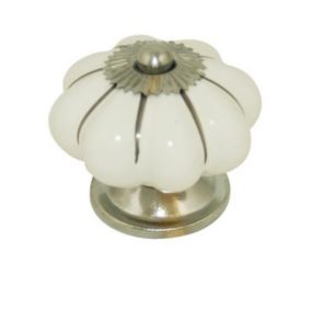 Bouton de meuble céramique Colours Roza blanc argenté Brilliant Ø40 mm