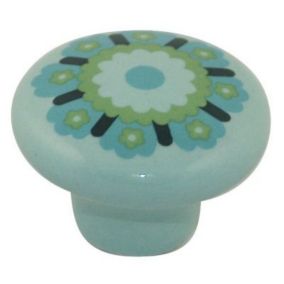 Bouton de meuble porcelaine COLOURS Lotus aigue marine Ø33 mm