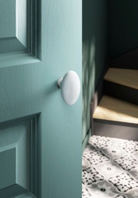 DOOR TOOLS Bouton double OVALE de porte intérieure porcelaine de LIMOGES blanc sur laiton poli