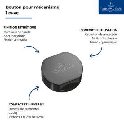 Bouton pour mécanisme 1 cuve, VILLEROY & BOCH en acier inoxydable finition anthracite