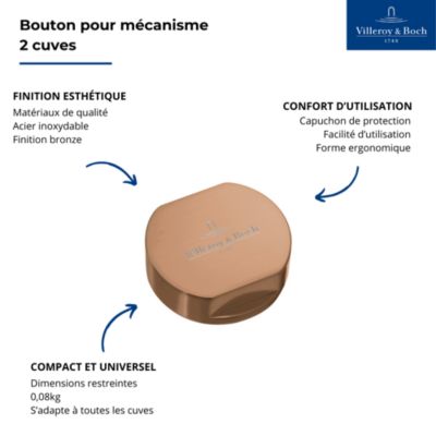 Bouton pour mécanisme 2 cuves, VILLEROY & BOCH en acier inoxydable finition bronze