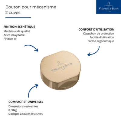 Bouton pour mécanisme 2 cuves, VILLEROY & BOCH en acier inoxydable finition or mat