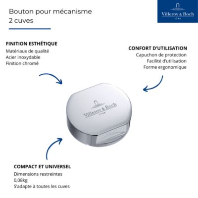 Bouton pour mécanisme 2 cuves, VILLEROY & BOCH en laiton finition chromé