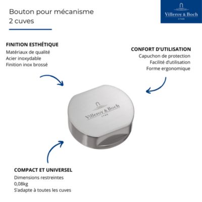 Bouton pour mécanisme 2 cuves, VILLEROY & BOCH en laiton finition inox brossé