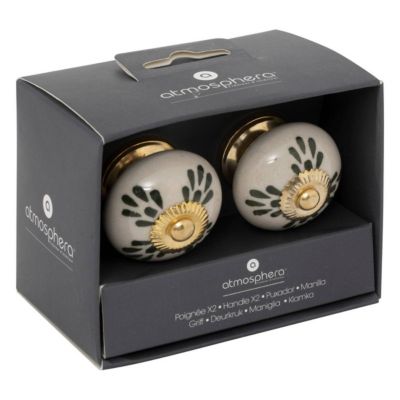 Boutons de meuble x2 Dayana en céramique & laiton D3,8cm blanc - Atmosphera