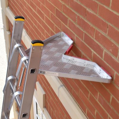 BPS Support d Echelle Complet avec Bac - Stabilisateur Universel en V Accessoire Gouttiere Aluminium Renforce Butees Caoutchouc