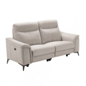 BRAGA - Canapé Relax Electrique 2 Places Microfibre Gris Clair Pieds Métal