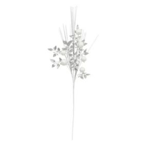 Branche Déco de Noël "Feuilles & Boules" 75cm Argent