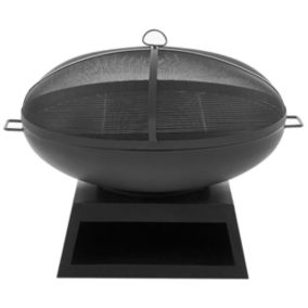 Braséro de jardin en acier noir avec grille barbecue SEMERU