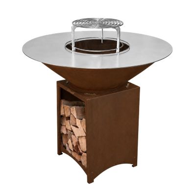 Brasero Acier Corten Grille Inox Amovible Barbecue/plancha diam  100 Cm