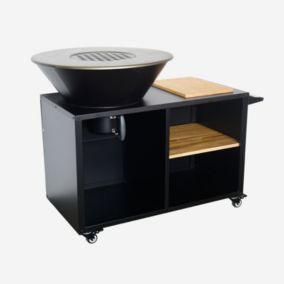 Brasero barbecue  D.80cm - Stromboli - coloris noir avec grille de cuisson et espace de rangement. L 138 x P 82 x H 114 cm
