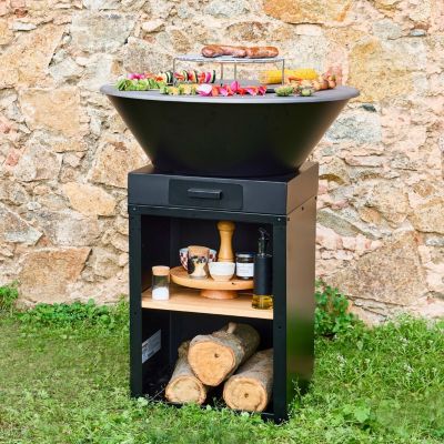 Brasero barbecue D.81.5cm avec grille de cuisson et espace de rangement