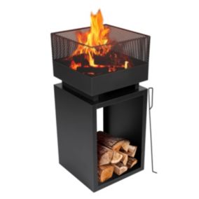 Brasero Barbecue Exterieur 85x39 cm Incinerateur de Jardin sur Pied avec Ecran Anti-Etincelles Rangement Bois Decoration Jardin