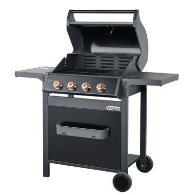 Brasero - Barbecue SPRING II 4 Feux - Surface de cuisson mixte - 1/4 plaque Fonte  - 3/4 grille Fonte - 12,6 kW - Noir