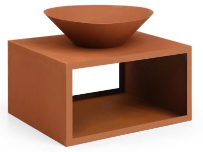 Brasero en acier Corten avec range bûches - L90 x H67,5 x P75 cm - BEZIO