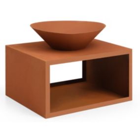 Brasero en acier Corten avec range bûches - L90 x H67,5 x P75 cm - BEZIO