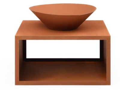 Brasero en acier Corten avec range bûches - L90 x H67,5 x P75 cm - BEZIO