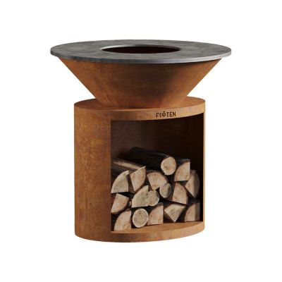 Brasero en acier corten ellipse diamètre 100 cm avec plaque de cuisson inoxidable - FIRTEN