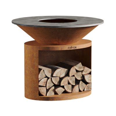 Brasero en acier corten ellipse diamètre 120 cm avec plaque de cuisson inox - FIRTEN