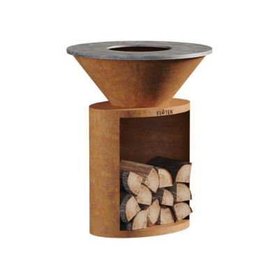 Brasero en acier corten ellipse diamètre 80 cm avec plaque de cuisson - FIRTEN