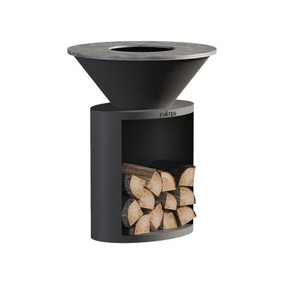 Brasero en acier noir ellipse diamètre 80 cm avec plaque de cuisson inox - FIRTEN